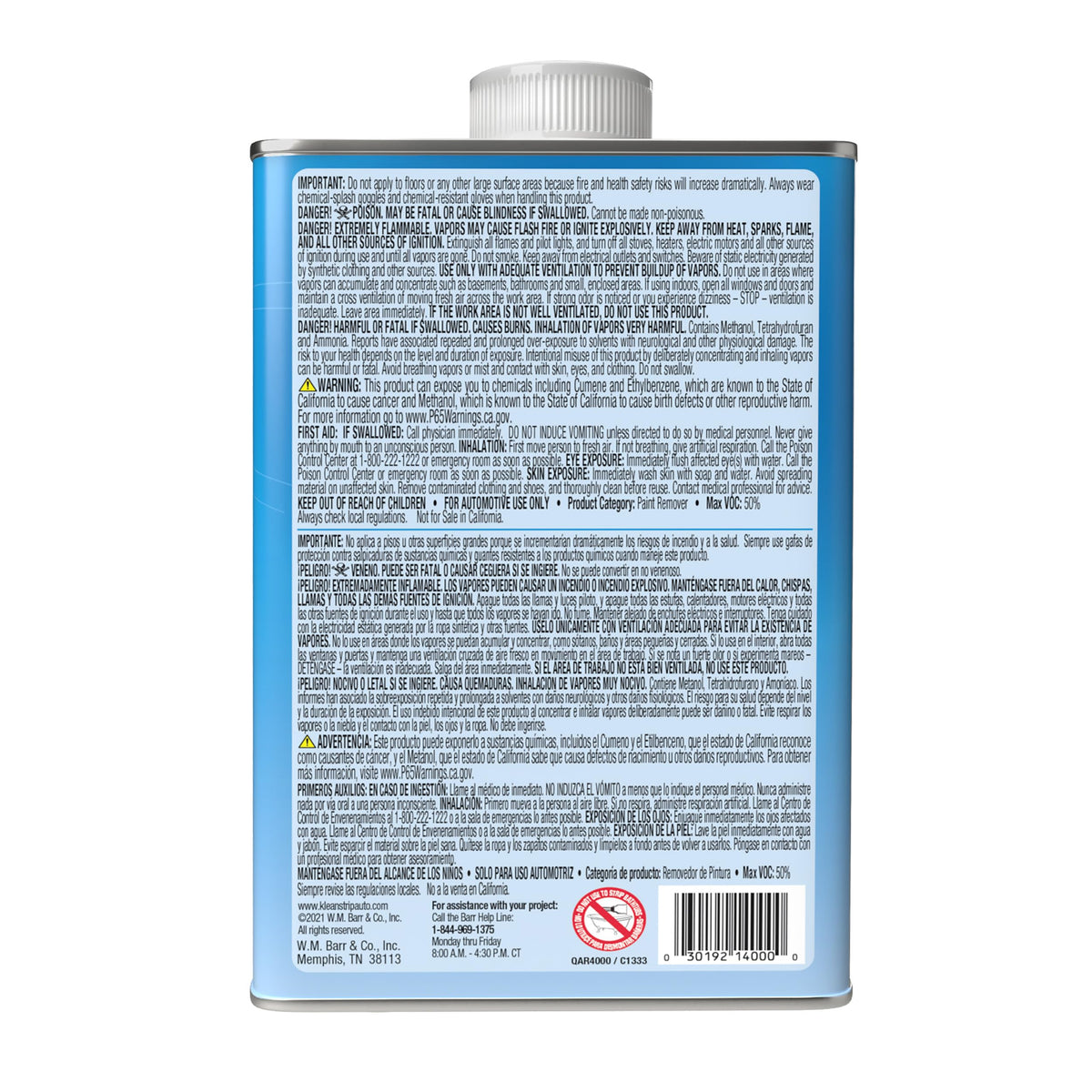 KLEAN-STRIP label close-up highlighting usage instructions and safety benefit