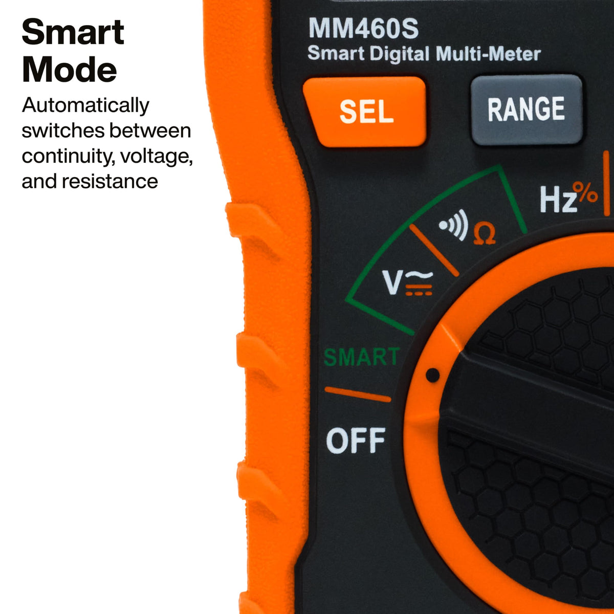 Klein Tools MM460S built-in lead holders and kickstand, enabling hands-free testing on site
