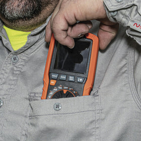 Klein Tools MM450 in-hand on jobsite demonstrates handheld convenience and durability