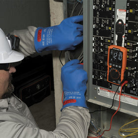 Klein Tools MM450 test leads with safety caps illustrate secure, professional-grade probes