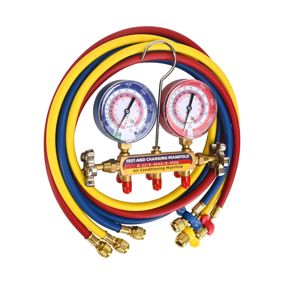 KlenzMate 42004 front view showing manifold body and three color gauges for fast readings