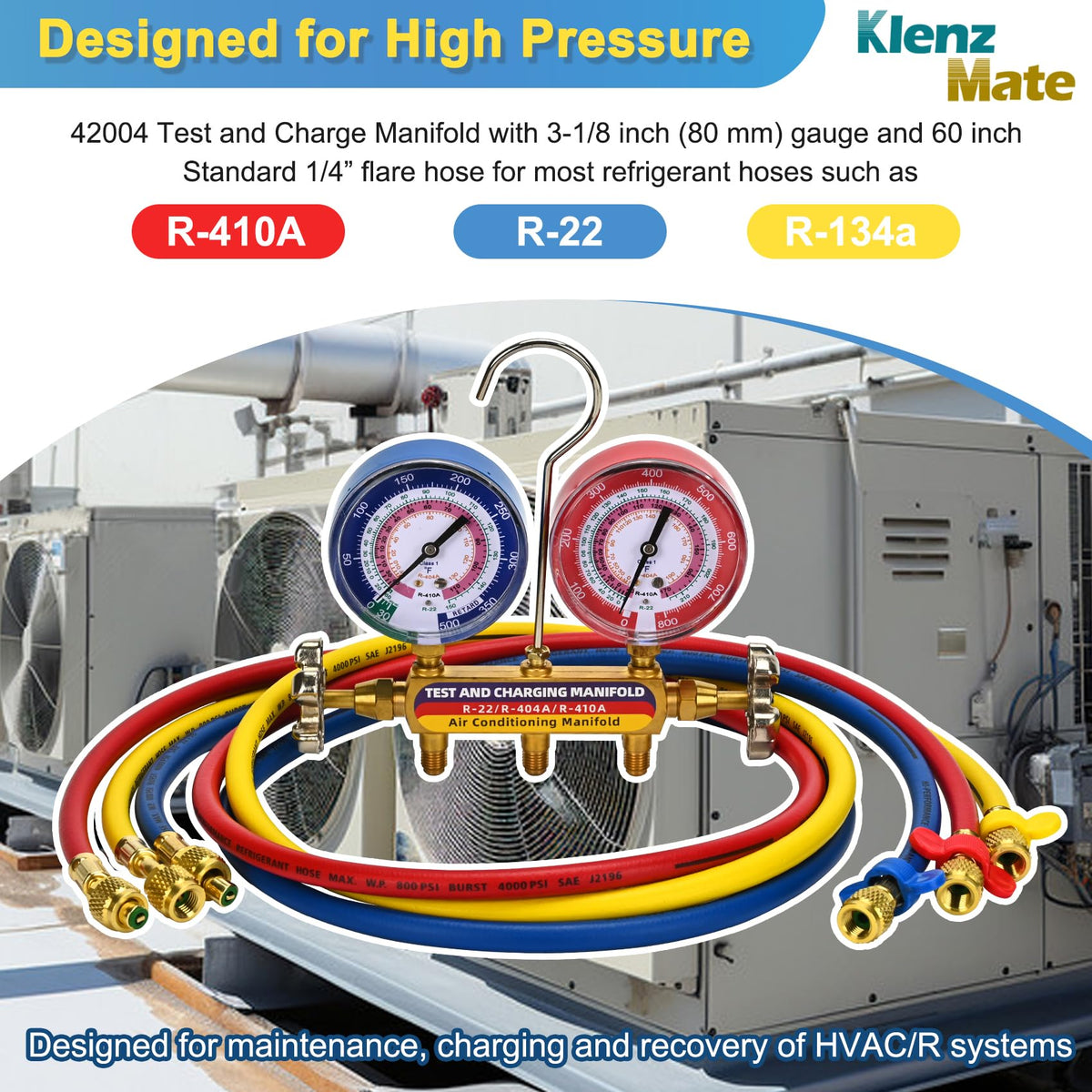 KlenzMate 42004 close-up of 80mm color-coded gauge improving legibility and accuracy