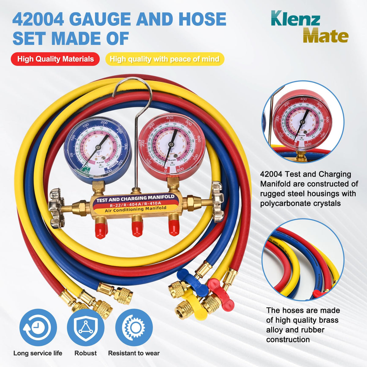 KlenzMate 42004 rubberized 60-inch hose detail showing brass-alloy fitting durability