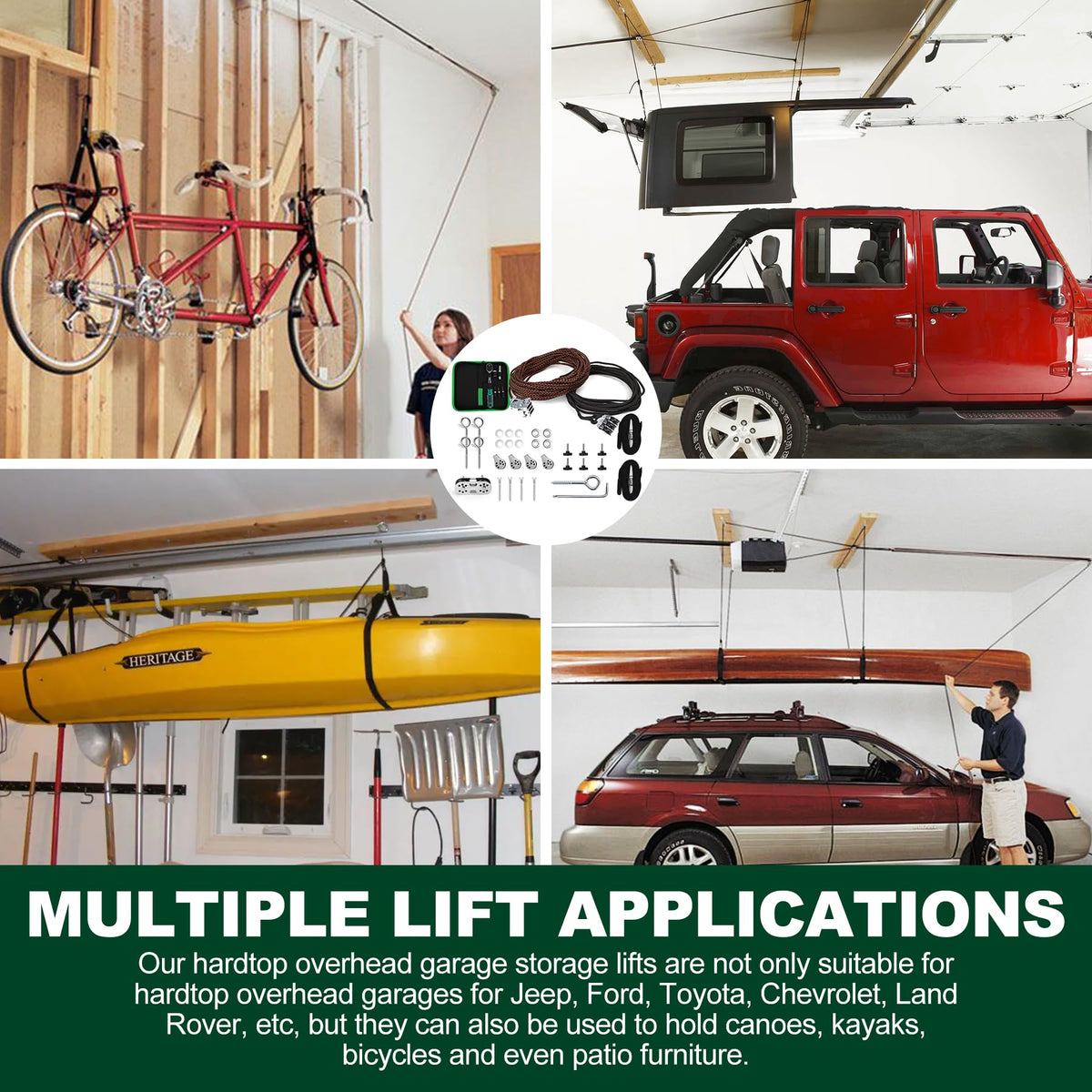 KlenzMate hoist in garage lifestyle scene highlighting organized space