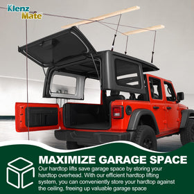 KlenzMate hoist storing a kayak to illustrate multi-use versatility