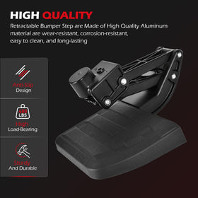 KLN rear bed step deployed with person stepping to show ease of use