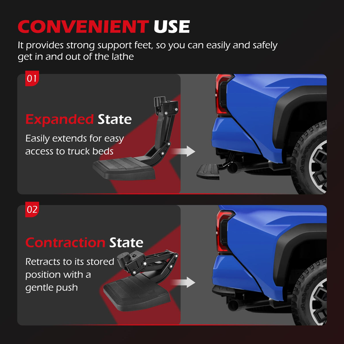 KLN rear bed step mounted on Toyota Tacoma demonstrating compatibility