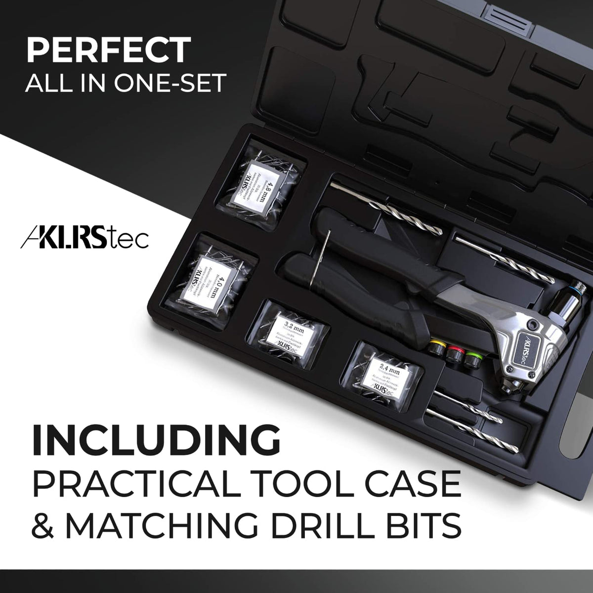 KLRS storage case held by hand showing compact portable convenience