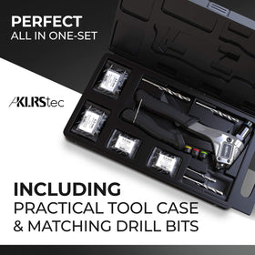 KLRS storage case held by hand showing compact portable convenience