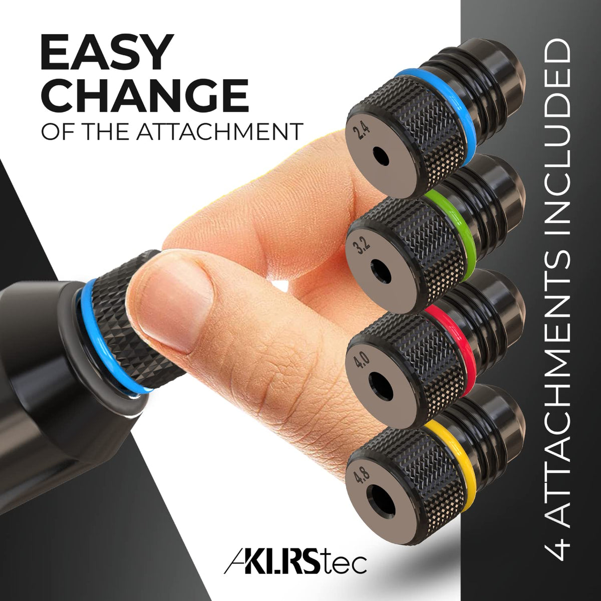KLRS closeup nozzle detail showing color codes for fast size changes