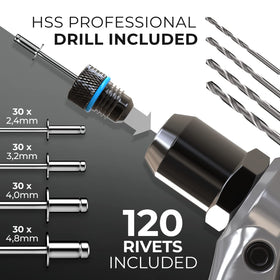 KLRS organized case with gun, rivets and drills for quick job starts