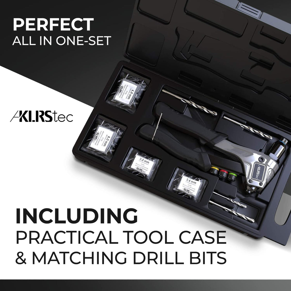 KLRS rivet gun setting a blind rivet in sheet metal for reliable joins
