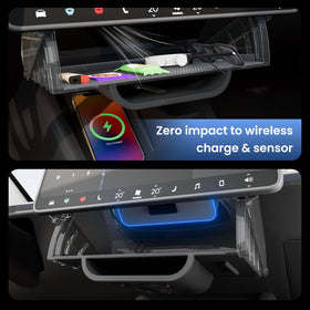 Klutchtech folded hidden tray tucked behind screen preserving console aesthetics