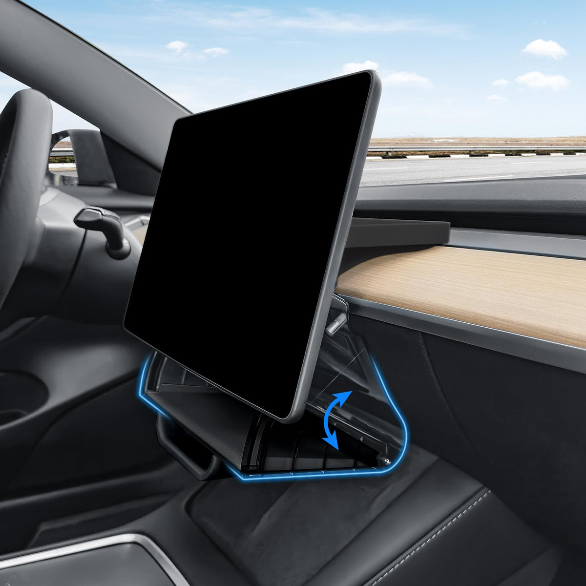 Klutchtech front view showing organizer in black, neat storage benefit