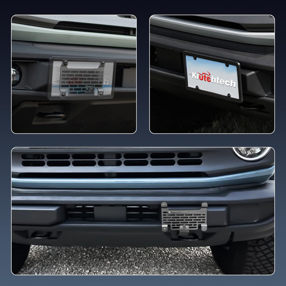 Klutchtech lifestyle shot of installed mount on Bronco front in daylight