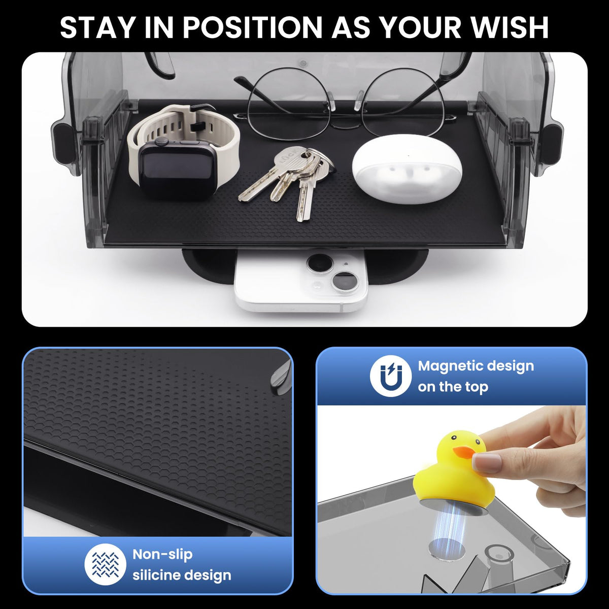 Klutchtech non-slip rubber bottom texture preventing phone sliding during drives