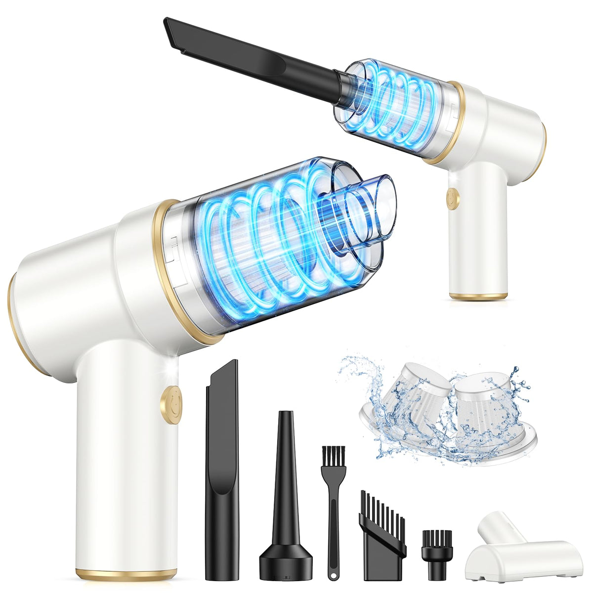 KMM handheld vacuum front view showing compact design and portability benefit