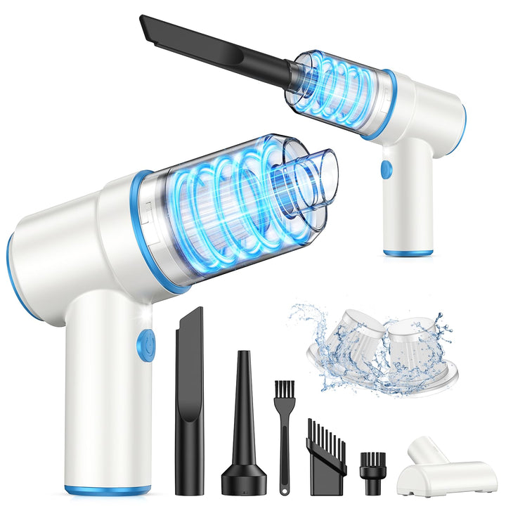 KMM handheld vacuum front view showing sleek design and portability benefit