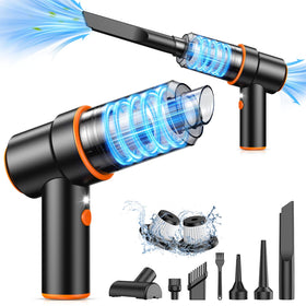KMM handheld vacuum front view showing compact body and control for easy storage