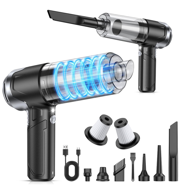 KMM handheld vacuum front view showing compact design and controls benefit quick handling