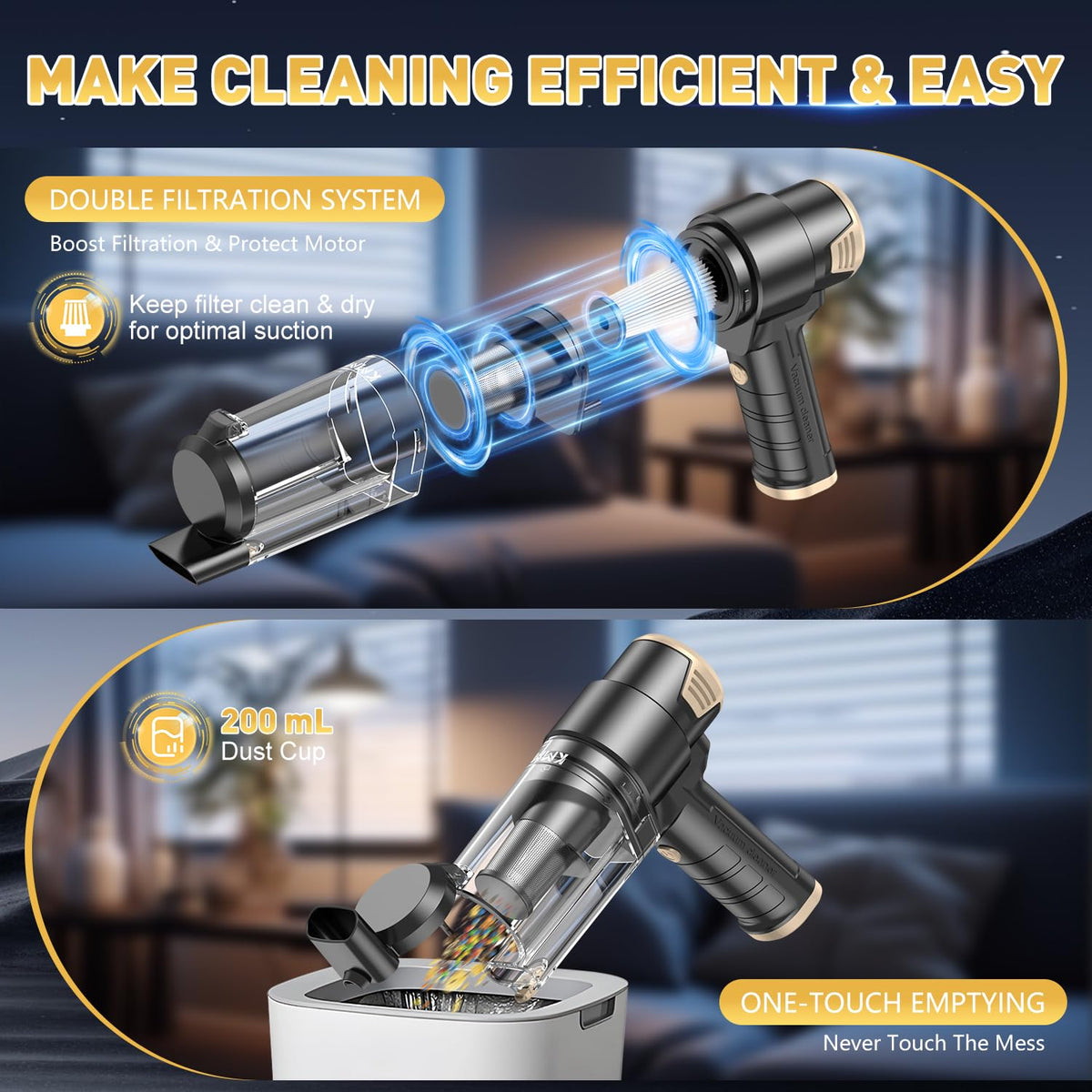KMM in use cleaning car seat removing pet hair for cleaner interior