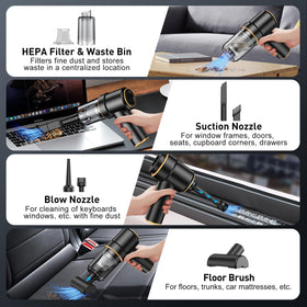 KMM vacuum in use on car seat demonstrating effective pet hair removal benefit
