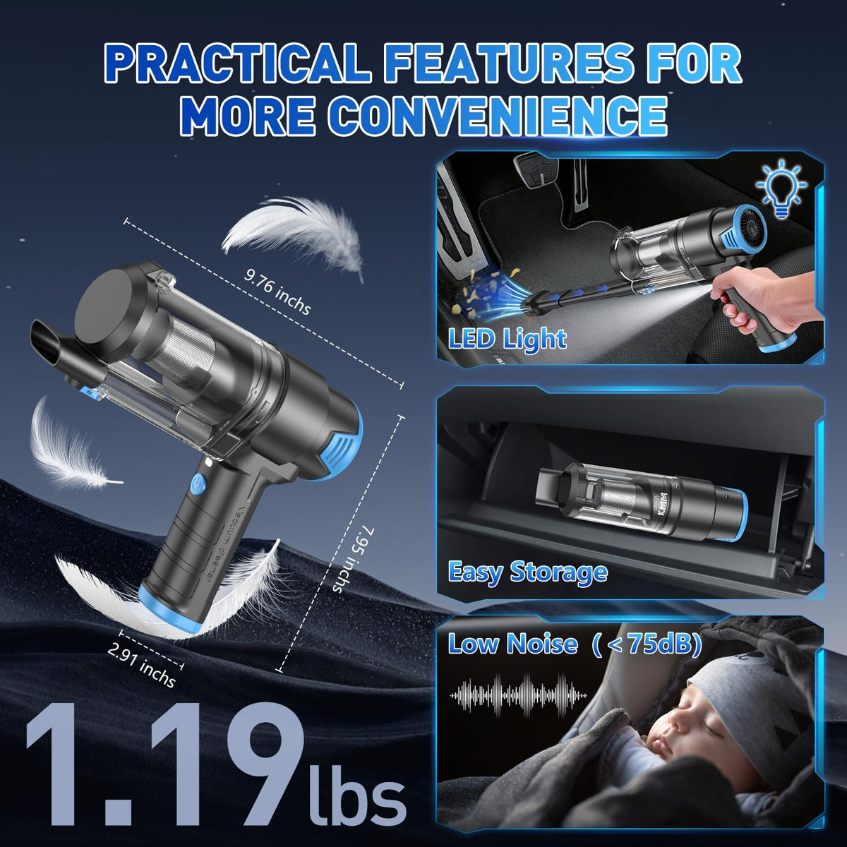 KMM LED light illuminating a seat gap to reveal hidden dust and improve cleaning accuracy