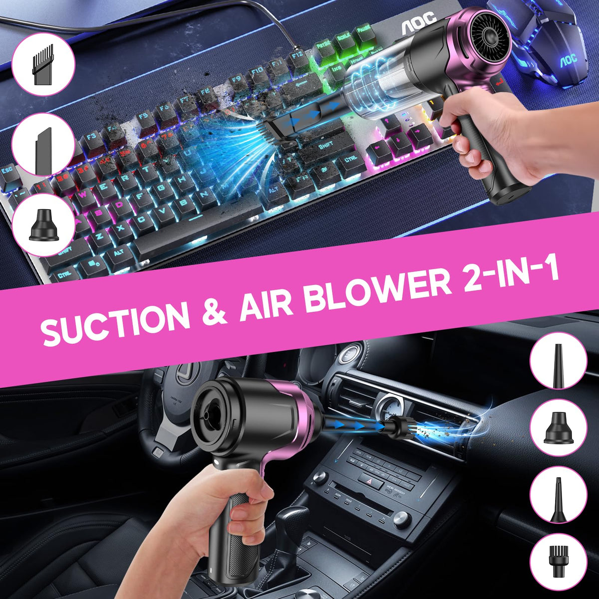 KMM vacuum accessories laid out including nozzles and brush, versatile tool set