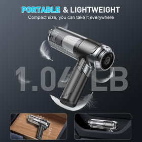 KMM vacuum held in hand for scale illustrating lightweight portability