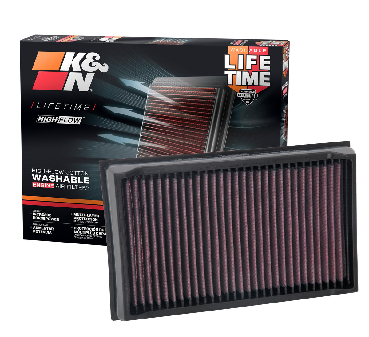 K&N front view of filter showing shape and fit for quick recognition and performance