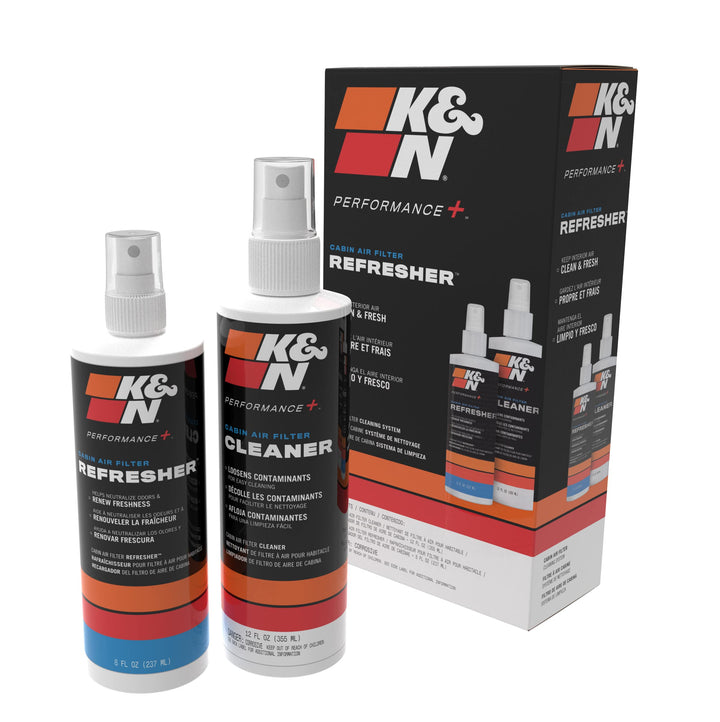 K&N front packaging showing cleaner and refresher sprays for fresh cabin air