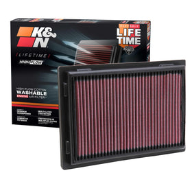 K&N front view of filter showing shape and fit, improved airflow benefit