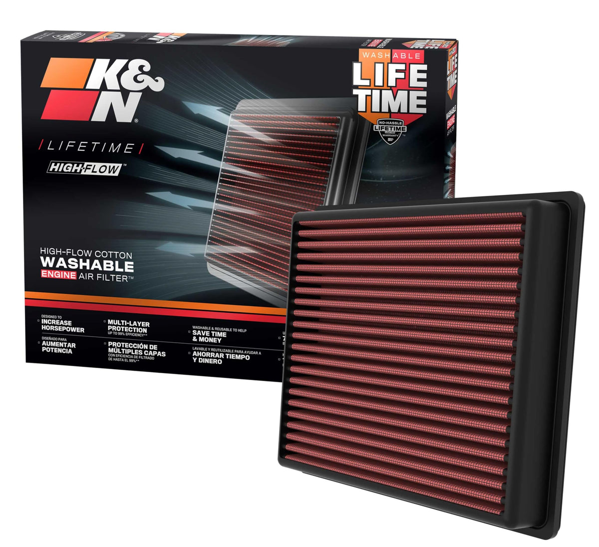 K&N front view of filter showing shape and fit for easy upgrade benefit