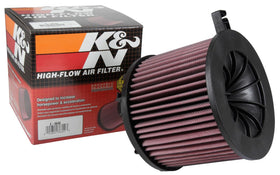 K&N front view of filter showing shape and fit, improves airflow