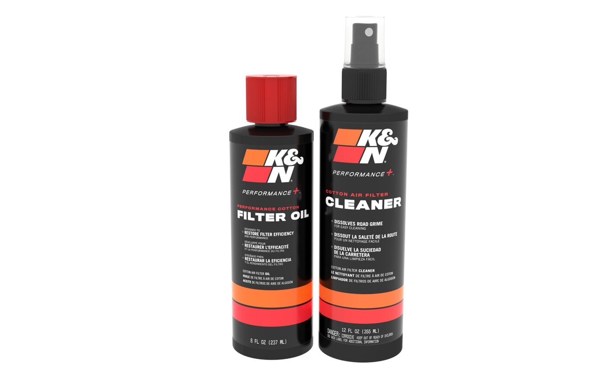 K&N kit front packaging showing bottles and service decal, clear maintenance solution