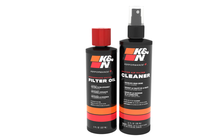 K&N kit front packaging showing bottles and service decal, clear maintenance solution