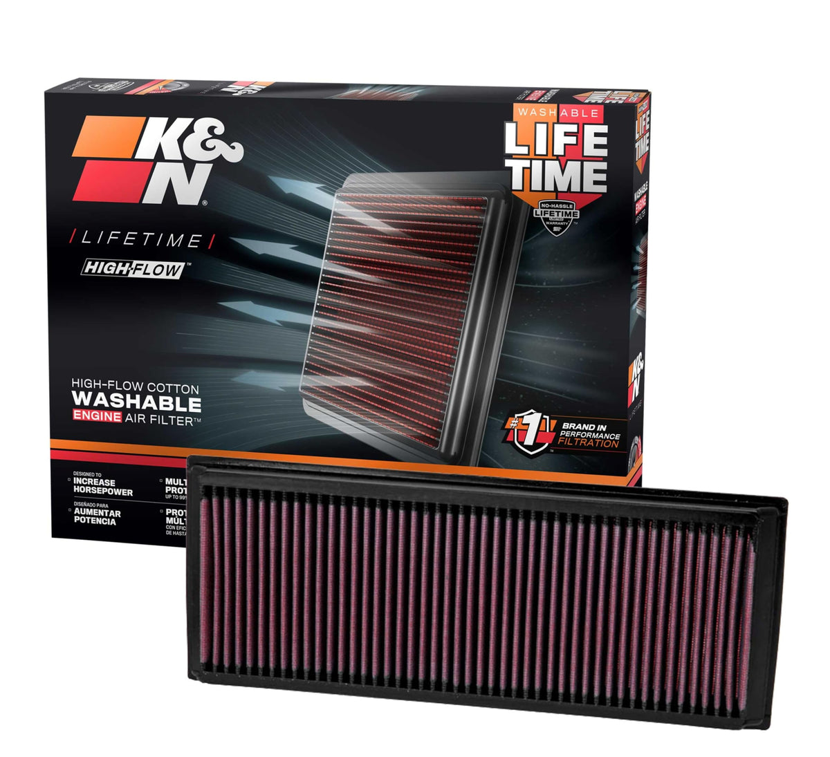 K&N front view of filter showing durable design and improved airflow