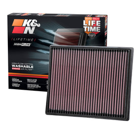 K&N front packaging view showing compatibility and quick install benefit