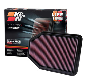 K&N front view of high-flow filter showing fit and airflow benefit
