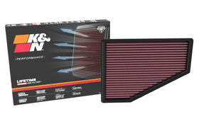 K&N front view of filter in factory airbox showing quick installation benefit