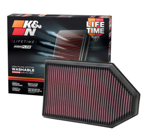 K&N front view of filter showing shape and fit for easy replacement and improved flow