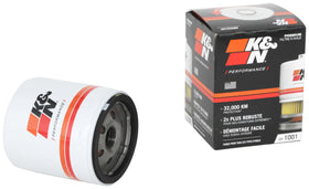 K&N HP-1001 front view showing durable canister and label, ensures confident fit