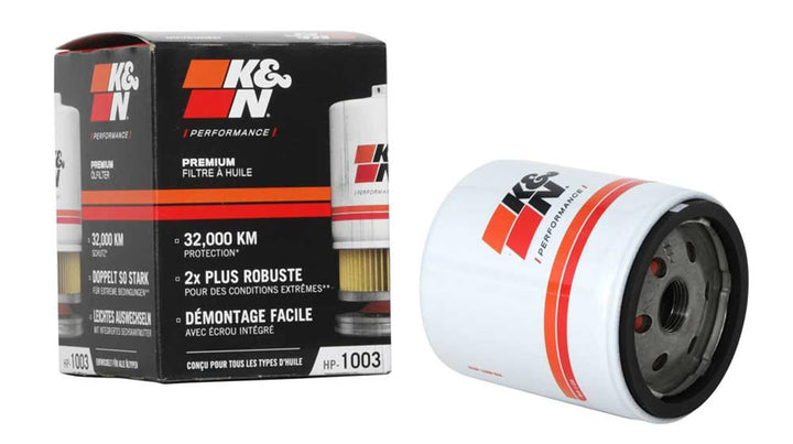K&N HP-1003 front canister showing durable finish and fit
