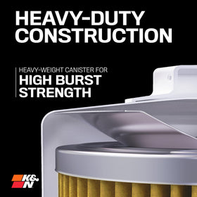 K&N next to a hand for scale to show compact heavy-duty size