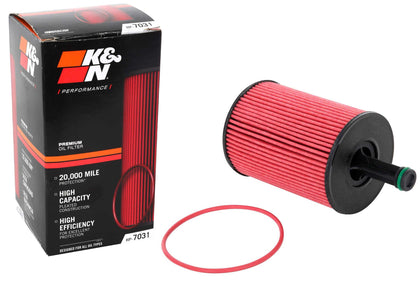 K&N HP-7031 front canister view showing durable housing and brand