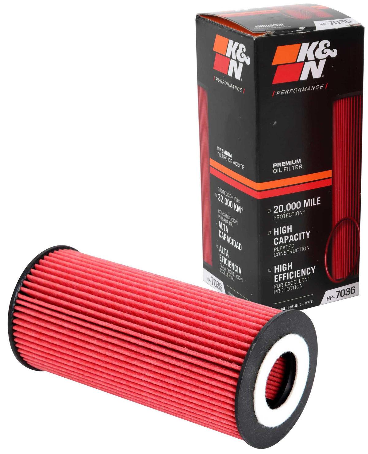 K&N HP-7036 front view showing robust canister and fitment benefit