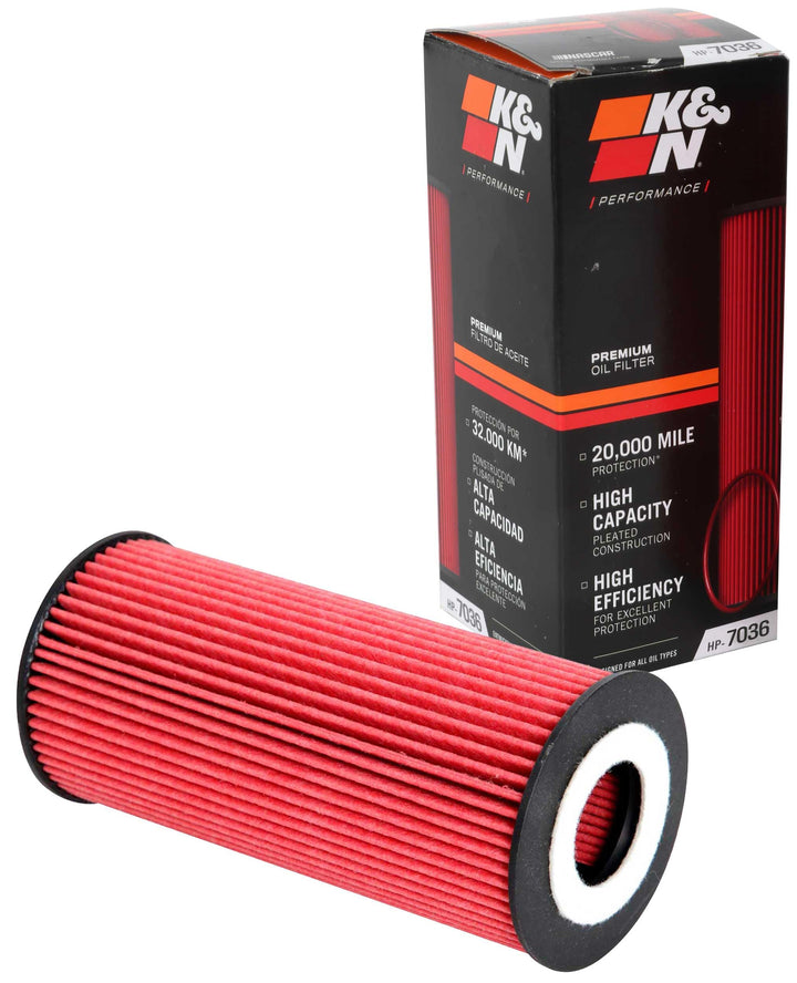 K&N HP-7036 front view showing robust canister and fitment benefit