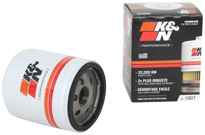 K&N HP-1007 front view showing durable canister and label benefit