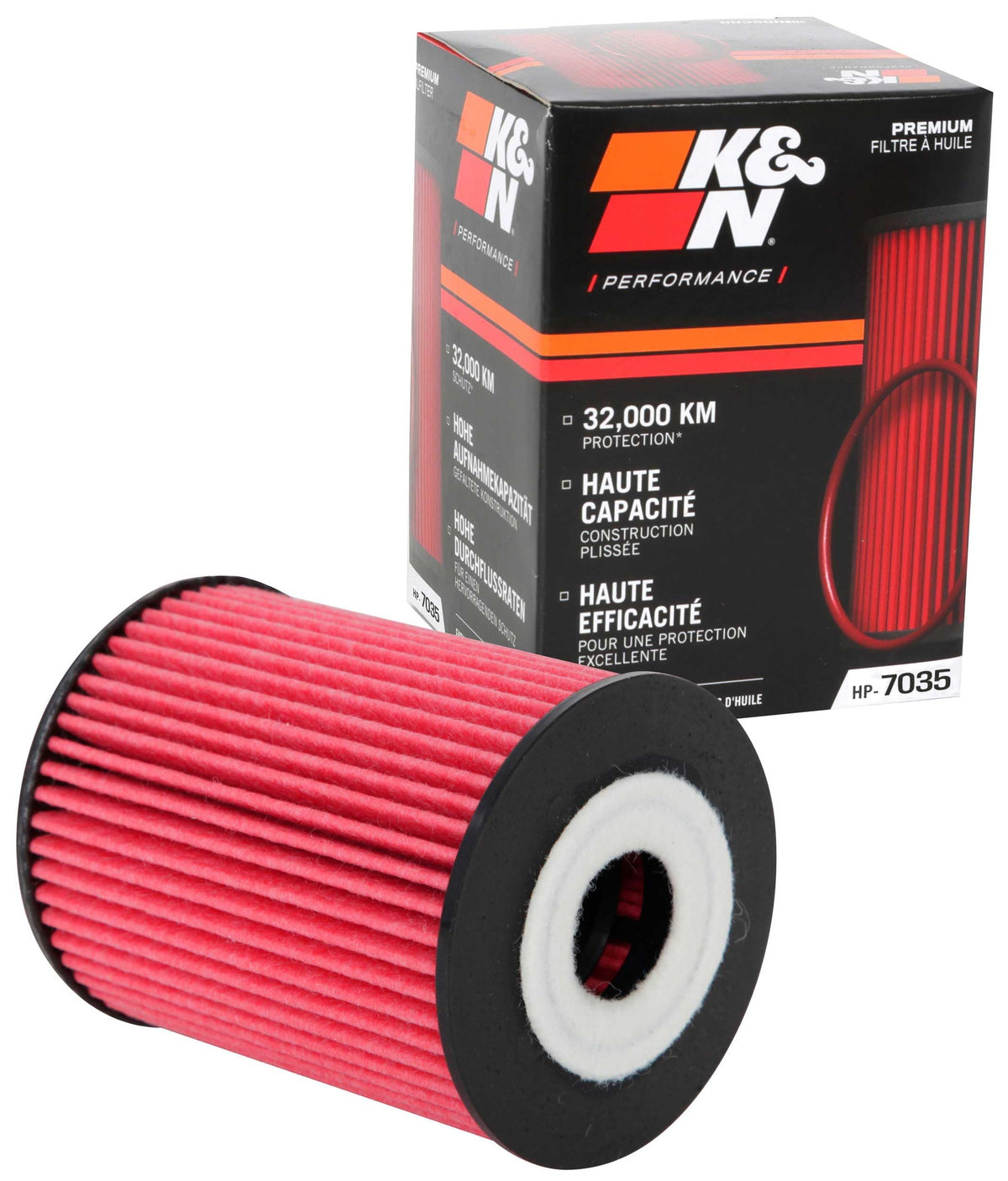 K&N HP-7035 front view showing cartridge design and durable housing benefit