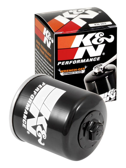 K&N KN-303 front view showing durable canister and label, ensures reliable protection